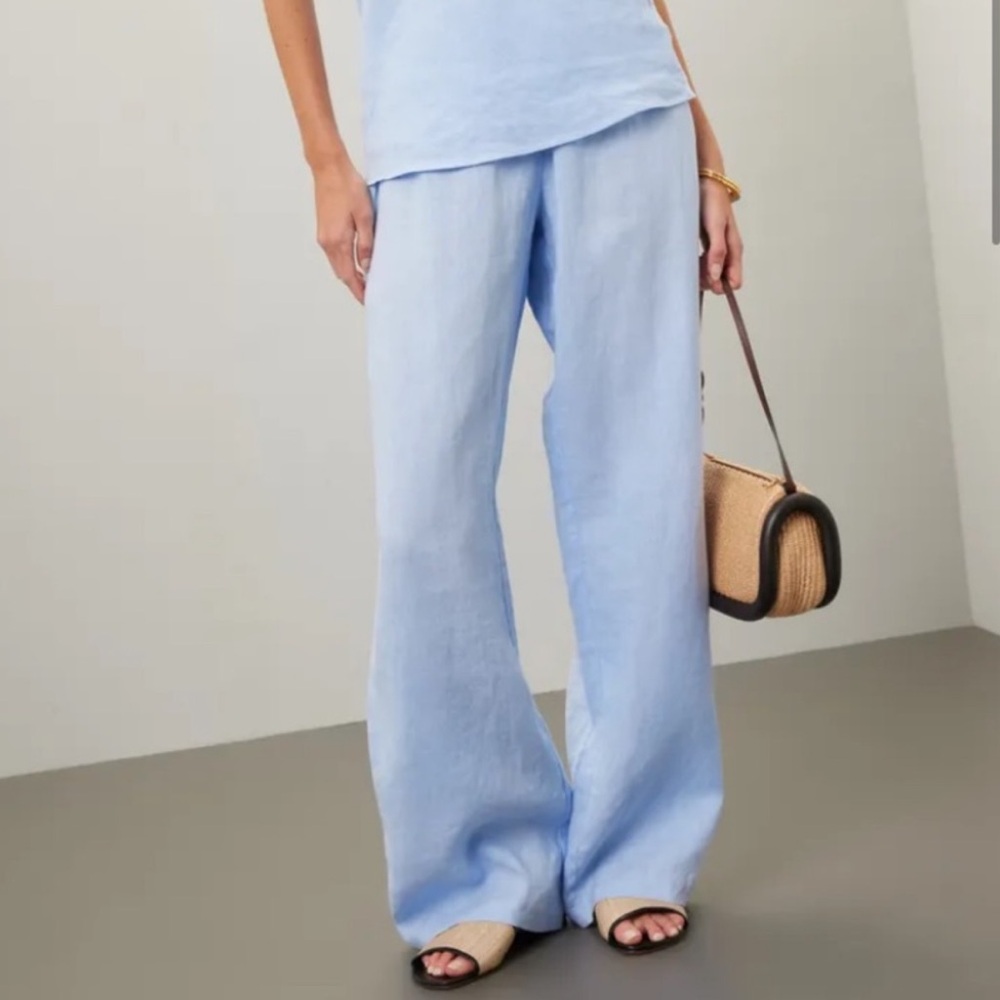 DONNI. Light Blue Wide-Leg Linen Trousers